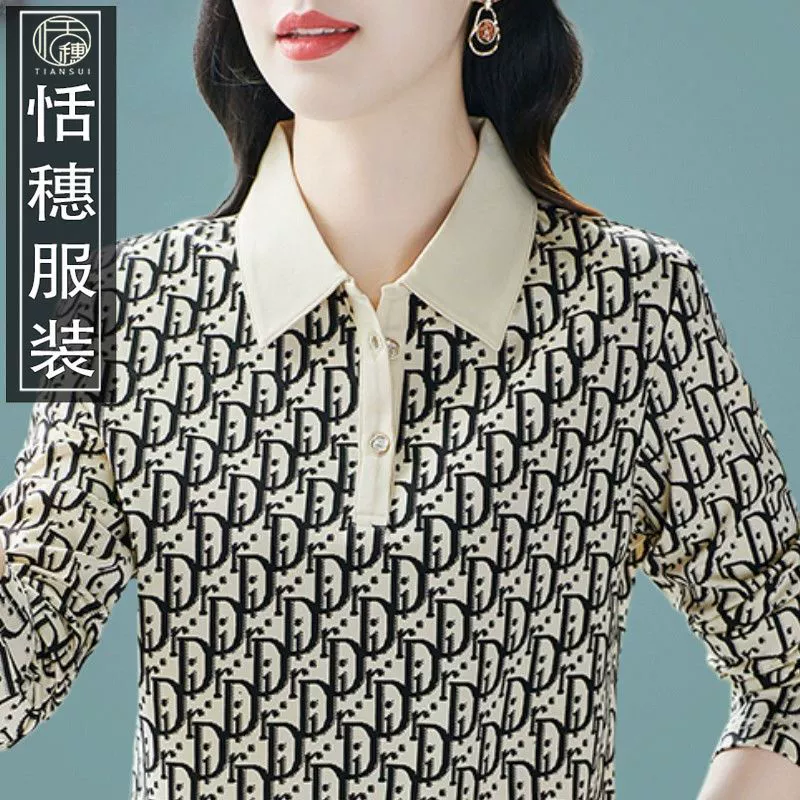 Женская футболка с длинными рукавами, рубашка с лацканами для мамы, популярная модная рубашка-поло для мамы весной и осенью, спортивная повседневная футболка