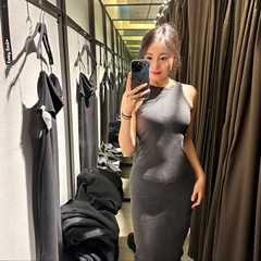 【现货】灰色无袖针织连衣裙2025初秋气质修身显瘦女神范内搭长裙
