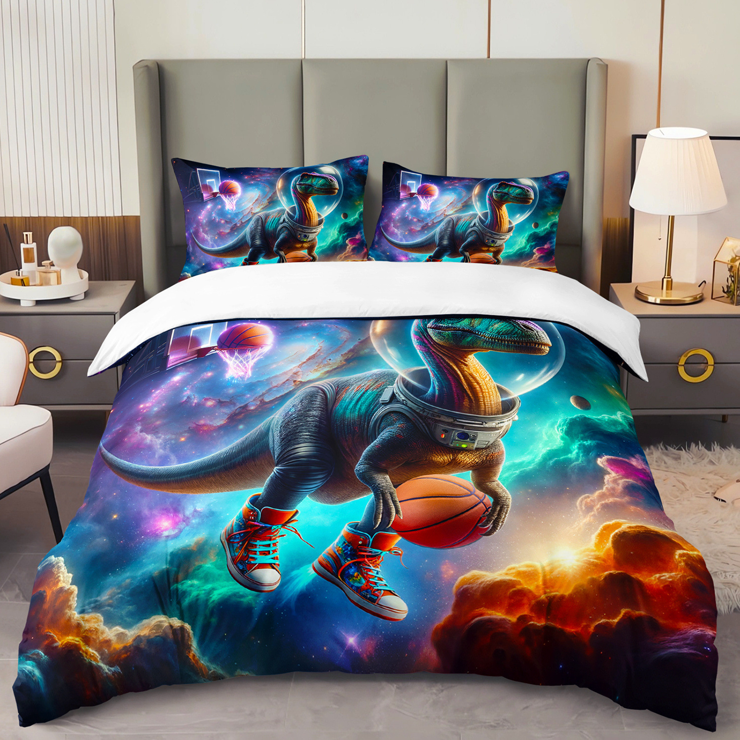 Fábrica de origen textil doméstico astronauta digital impresión set edredón suave piel respaldar TEMU / JIT