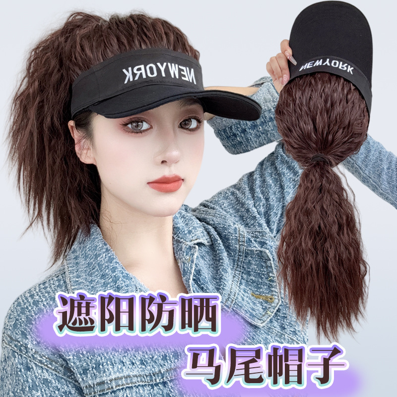 Cola de caballo sombrero de pelo rollo de lana nuevo verano sombrero fino moda estilo coreano moda protección solar cubierta de la cabeza completa