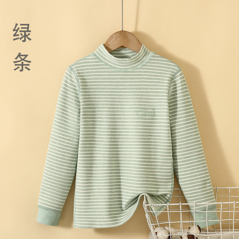 하프 터틀넥 탑(녹색 스트립)