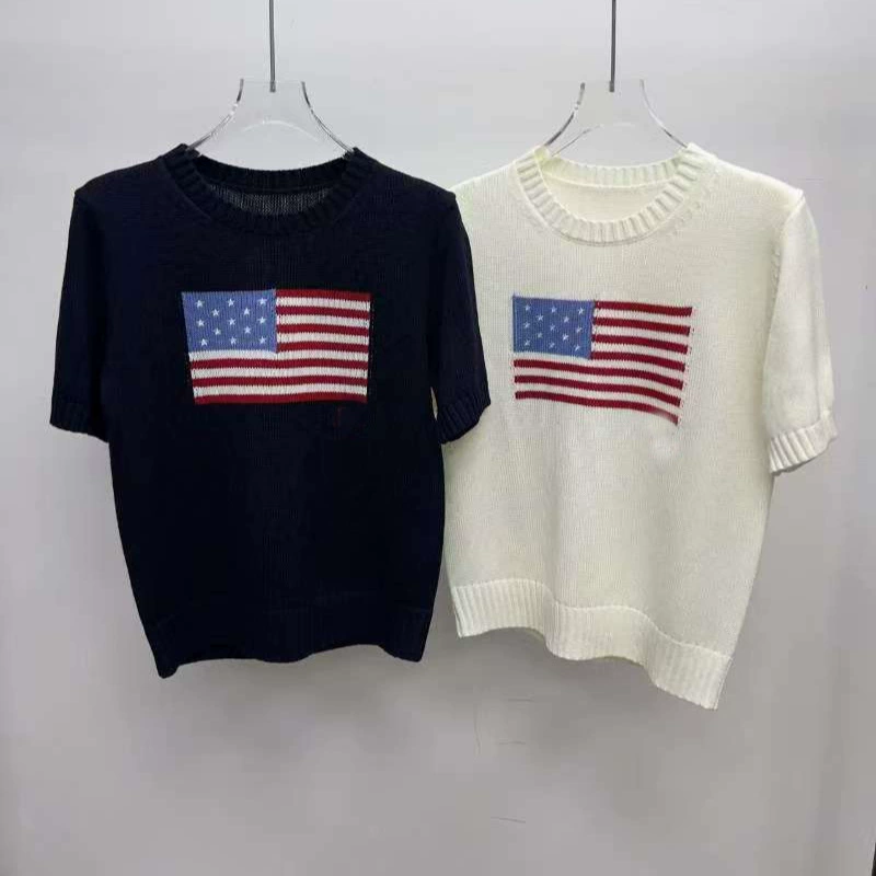 Демисезонный вязаный свитер USA, с вышивкой, корейский стиль, plus size