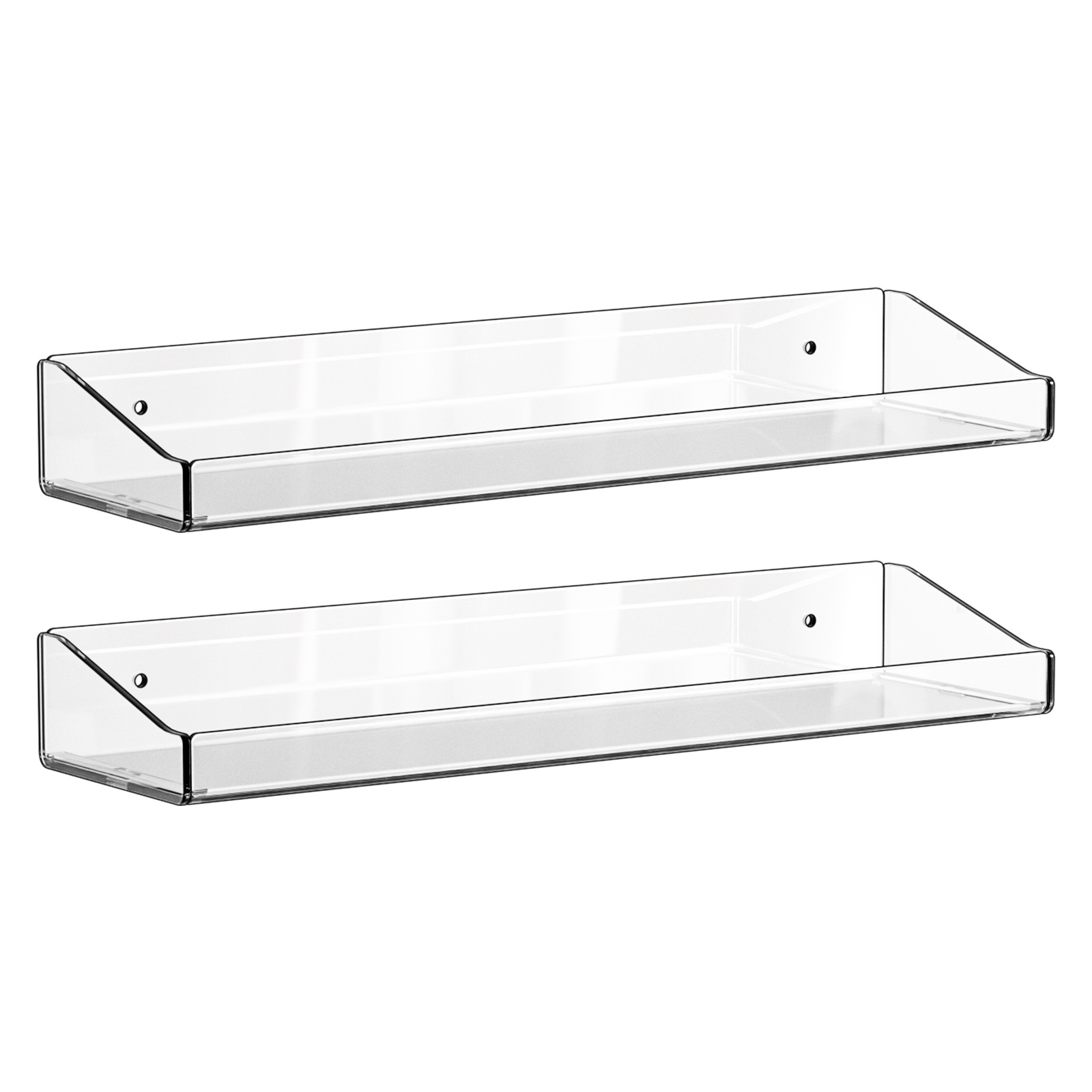 Estante de pared transparente en forma de U con borde inclinado y separador para almacenamiento y exhibición de condimentos en el baño. image 8