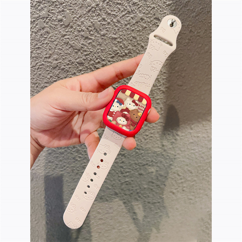 Kt Cat Silicone Sports iWatch Strap Is Suitable for Applewatch Apple S10 Watch 98711 Generation Se Women's Model Kt Cat Silicone Sports iWatch Strap Is Suitable for Applewatch Apple S10 Watch 98711 Generation Se Women's Model