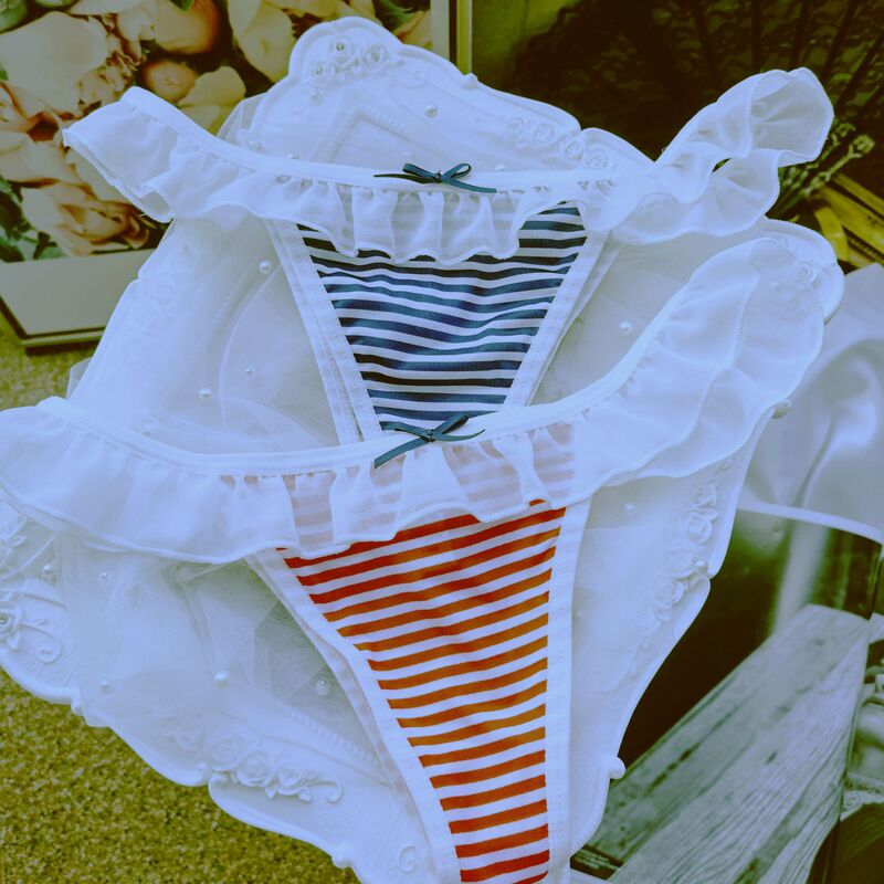 Japanese Style Girl's Blue and White Striped Underwear Women's Navy Style Chiffon Lori Cute G-string for Women