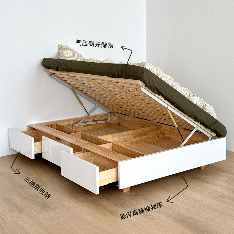 Small Apartment Tatami All-Solid Wood Side-Opening Pure Solid Wood Air-Floating Storage Drawer 1.5m1.2 Double Bed