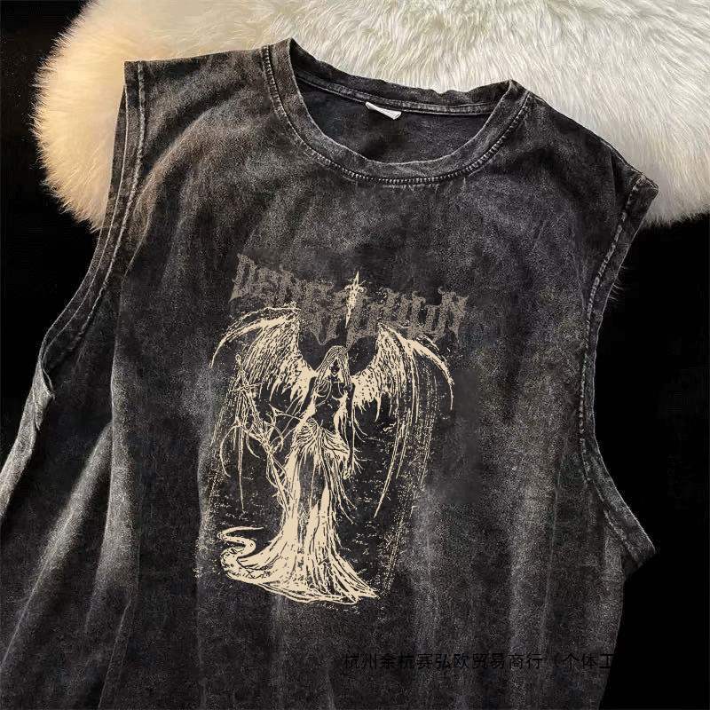 Summer hot-selling sports vest, breathable sleeveless t-shirt for young men, washed distressed pure cotton trendy top
