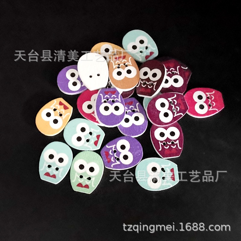 Botón de búho de dibujos animados hermosa decoración forma de búho madera para niños artesanías 50 por paquete