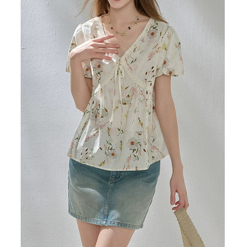 2026 Summer New Floral Babydoll Shirt with Puff Sleeves Cotton Shirt Top for Women D412Hm10Hc20 2026 Summer New Floral Babydoll Shirt with Puff Sleeves Cotton Shirt Top for Women D412Hm10Hc20