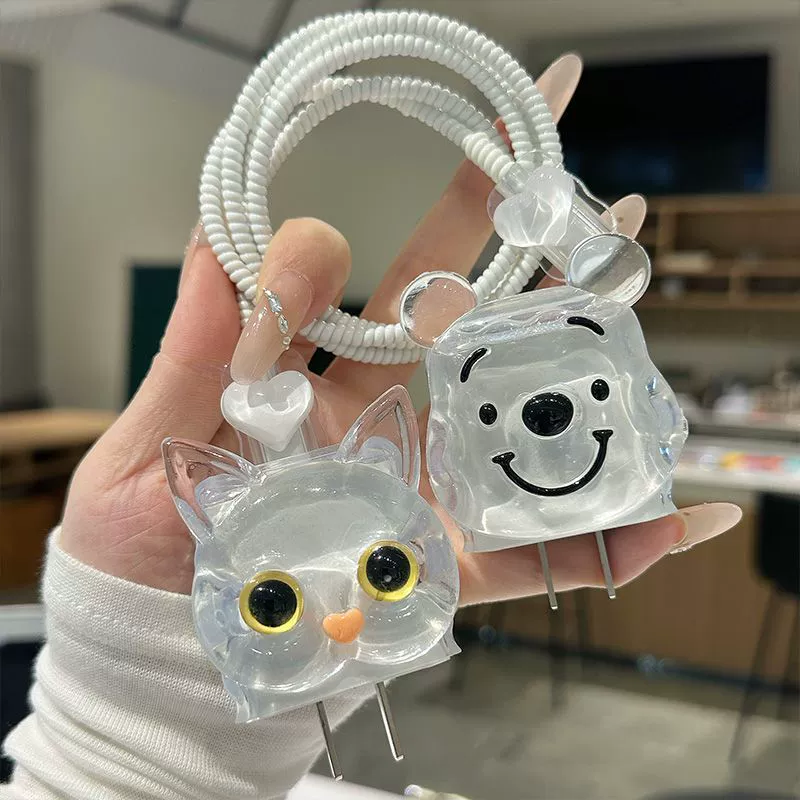 Применимо для внешней торговли Apple 16 зарядное устройство защитная головка 20w кабель для передачи данных прикус провода стерео мультфильм прозрачный