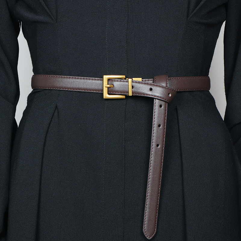 Cintura vintage con fibbia in metallo per donna Niche Nuova in vera pelle da donna, cintura decorativa semplice e versatile in stile vintage INS per pantaloni, pelle bovina di primo strato_voghion.com