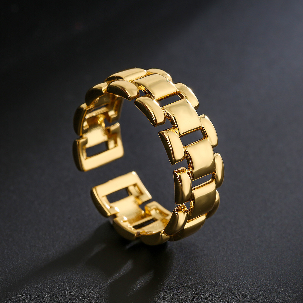 Mode Geometrische Kupfer 18 Karat Gold Zirkon Schlüsselschloss Offener Ring Großhandel display picture 2