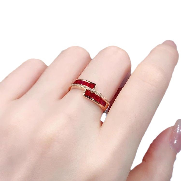 French Retro Ruby Ring For Women, Sterling Silver Diamond Ring_voghion.com