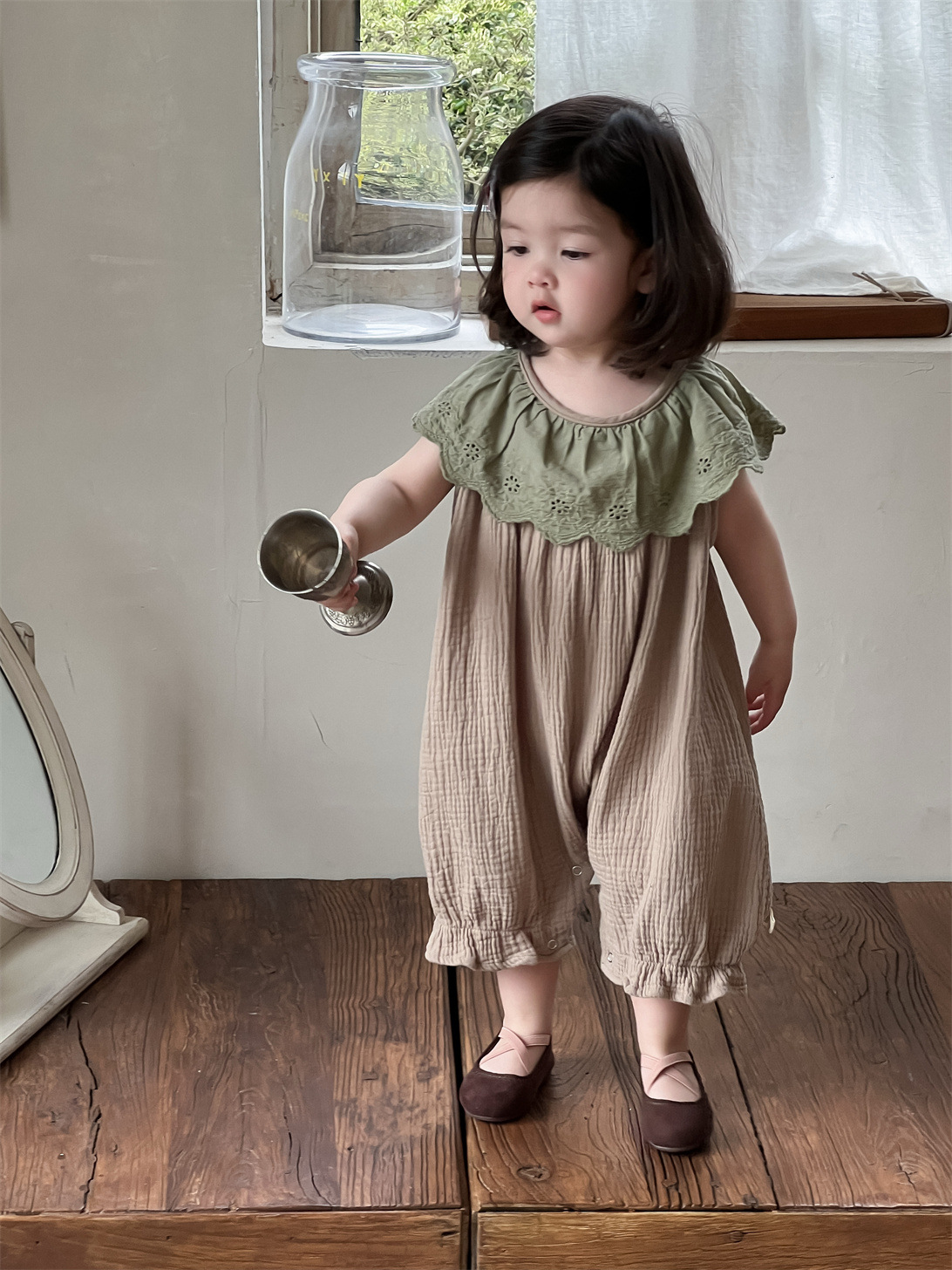Ropa de verano fina para niñas 2026, conjunto de verano para bebé, pelele estilo princesa, ropa infantil estilo coreano, body de encaje para bebé