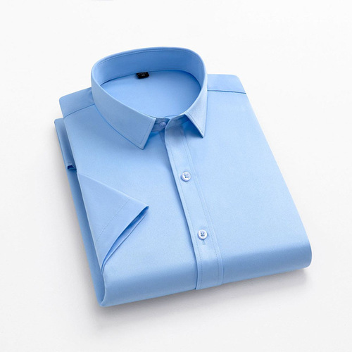 Cross-border menswear short-sleeve shirt spring thin men's four-way stretch single-color workwear for middle-aged and young business shirts