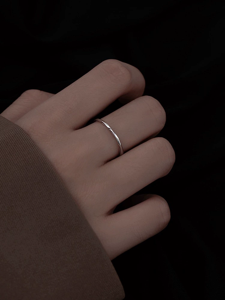 Ring 925 Silver, Water Wave Design, Minimal Thin Band for Index Finger