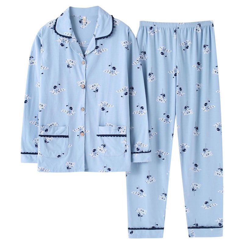 Pijama de algodón 100% de primavera y otoño de las mujeres de manga larga de mediana edad mamá cardigan más tamaño de mediana edad y ancianos traje de desgaste para el hogar