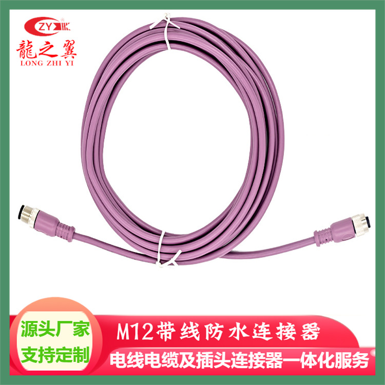 M12 5P双端预铸电线 传感器屏蔽线缆 防水连接器-10米延长线