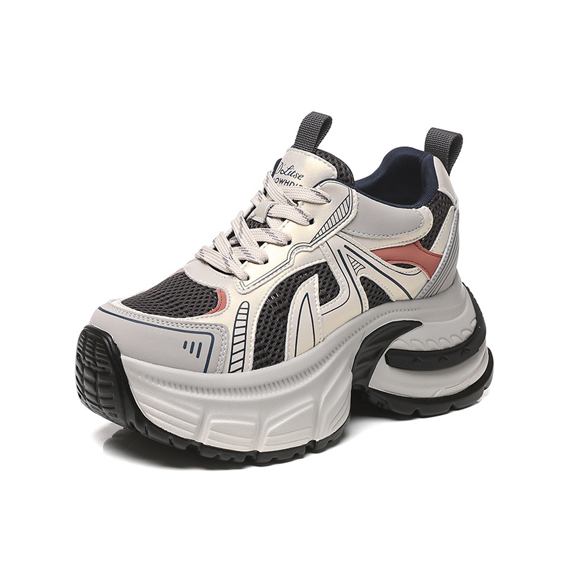 Giày sneaker nữ chunky đế dày mặt lưới thoáng khí độn cao bên trong — Màu vàng
