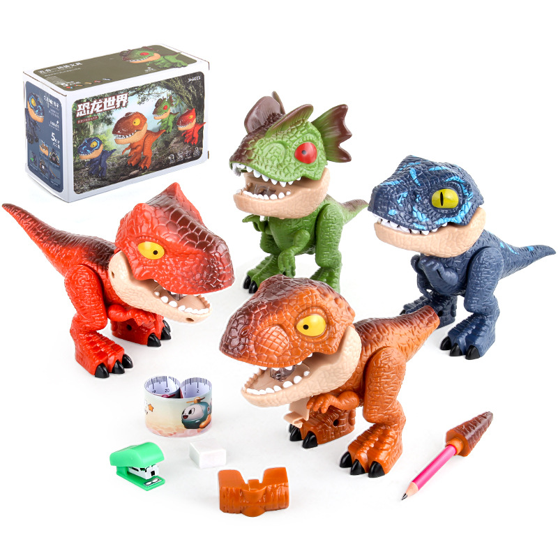 Suministros para estudiantes infantiles sacapuntas borrador traje dibujos animados animal dinosaurio serie desmontaje dinosaurio papelería cinco en uno
