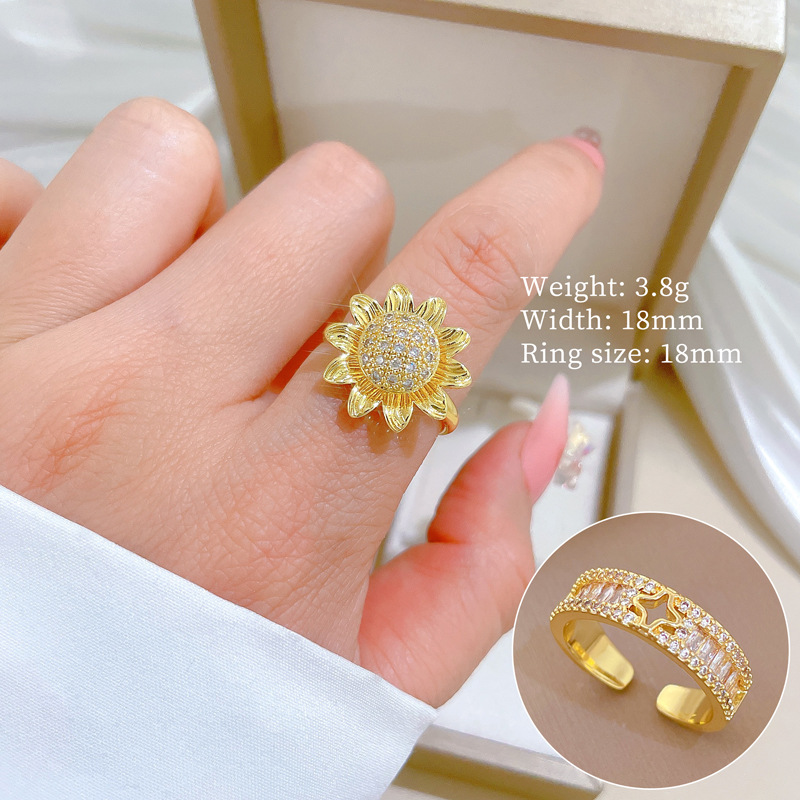 Anello girevole a forma di girasole, regolabile, gioiello semplice, anello giapponese, anello per coppie_voghion.com