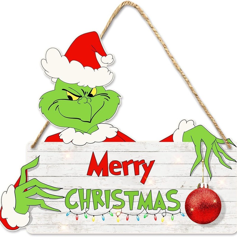 国境を越えた新型卸売りクリスマス装飾グリーン奇表札クリスマス緑毛怪木製アルファベットペンダント|undefined