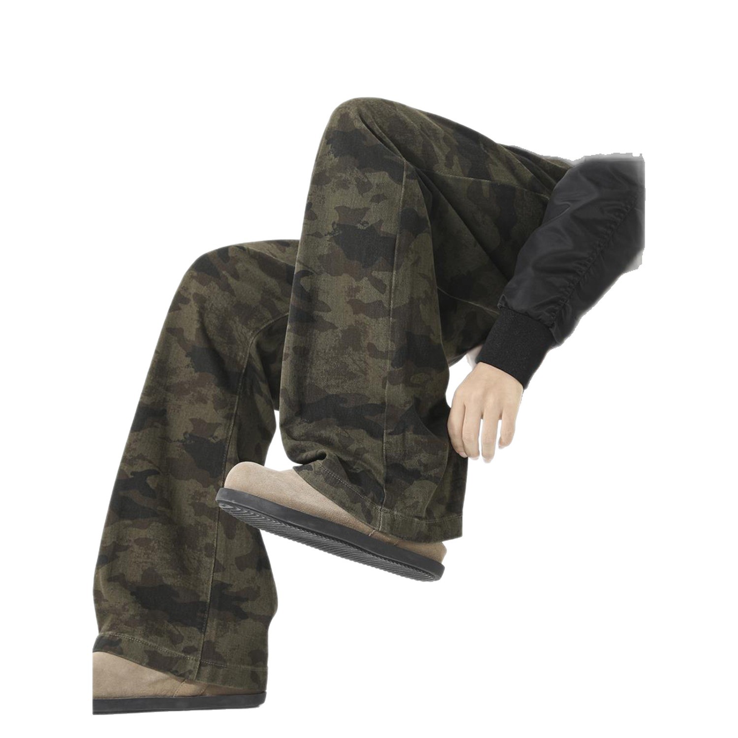 Primavera y otoño estilo americano callejera universal camuflaje pantalones de trabajo delgados rectos vibe micropantalones jeans para hombres y mujeres