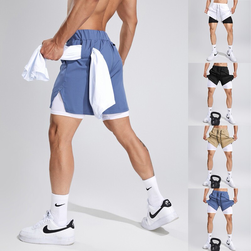Sports and Fitness Brothers New Summer Trendy Sports Shorts Outdoor Running and Cycling Breathable Double-Layer Shorts for Men