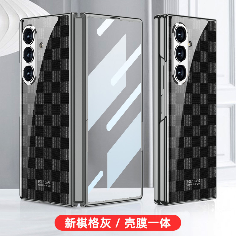 サムスン折りたたみスクリーンFOLD7ハートワールド携帯電話ケース第7世代ハイエンド電気メッキチェッカーボードステンドグラスケースに適しています。|undefined