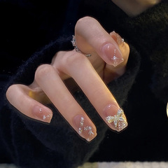 穿戴甲輕奢短款閃粉飄帶蝴蝶結指甲貼片新娘高級感美甲甲片批發