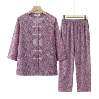 新中式套装中老年短袖裤子女妈妈装宽松衣服奶奶装休闲两件套外穿