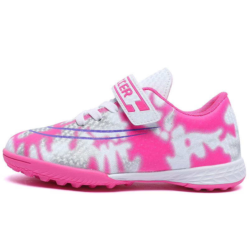 Nuevos zapatos de fútbol TF para niños, niños y niñas, zapatos deportivos antideslizantes para estudiantes de primaria y secundaria, zapatos de fútbol con velcro