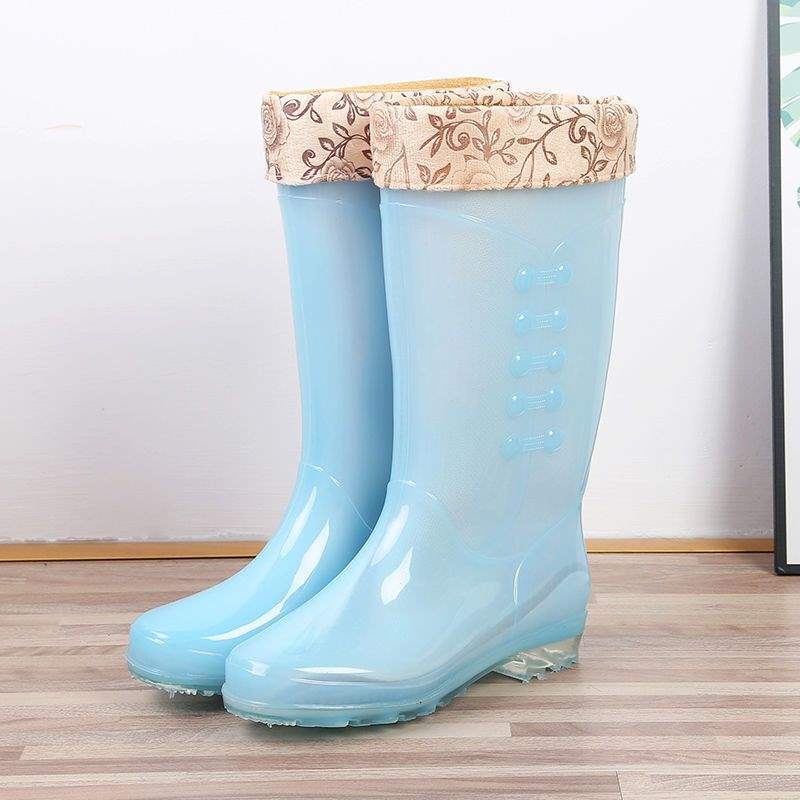 Botas de lluvia de gelatina de tubo alto, botas de lluvia de caramelo de tubo largo antideslizantes para mujer, zapatos de goma de agua, botas de agua de cuatro estaciones para mujer, zapatos de agua para adultos para mujer
