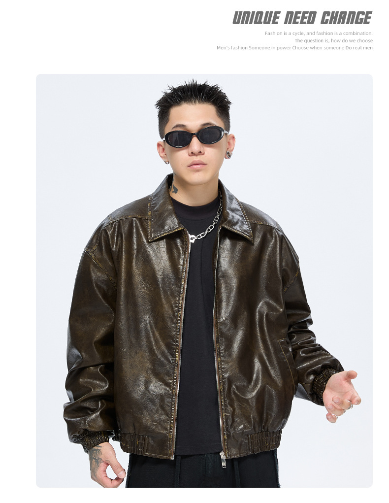Men's Leather Jacket Retro Style With Lapel For Men_voghion.com