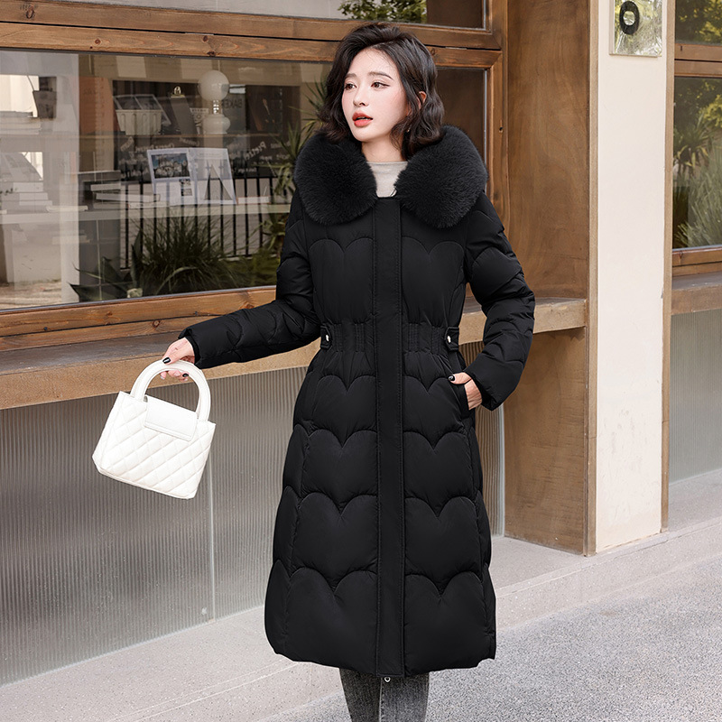 2024 comercio exterior nueva ropa de algodón para mujeres mediana y larga estilo coreano engrosado delgado calentamiento moda de algodón de cuello grande para mujeres