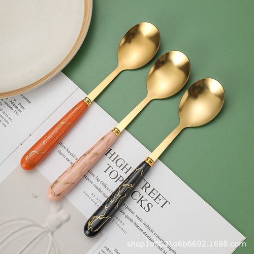Manufacturer wholesale ins internet celebrity creative stainless steel spoon imitation ceramic handle household dessert soup rice spoon gift box set