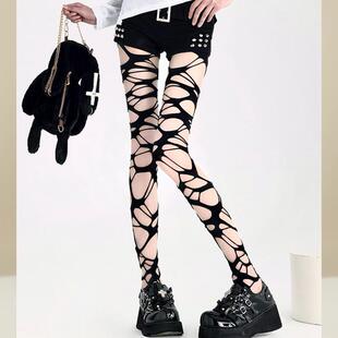 Big Stretch Hand Tear y2k Spice Girl Le Meat Socks Sexy Subculture Black Sexy Big Hole Silk Stockings Pantyhose Fisherwoman
