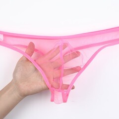 European and American foreign trade men's underwear see-through pocket low waist fine mesh lace thong large size C-035 