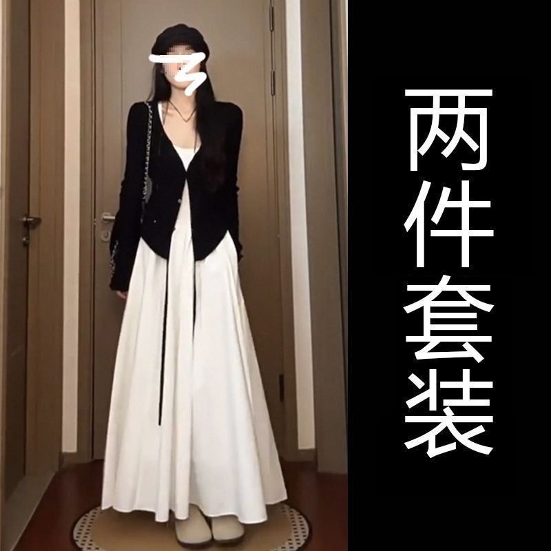 法式高级感白色吊带连衣裙子女早秋2025新款韩系减龄穿搭两件套装|undefined