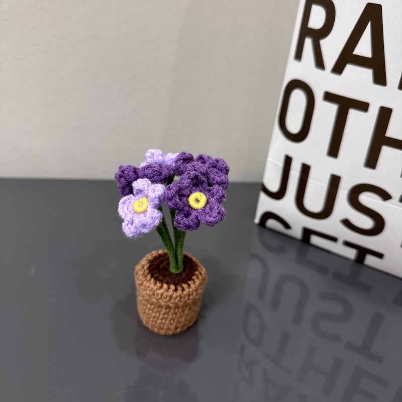 diy手工编织迷你盆栽花玫瑰花钩针自制郁金香办公室摆件毛线成品|undefined