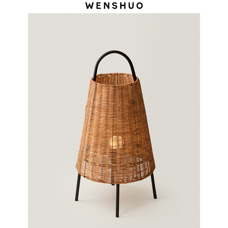 Wabi-Sabi Style Rattan Basket Floor Lamp Retro B&B Home Creative Japanese Atmosphere Lamps