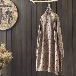 Retro Printed Half Turtleneck Knitwear Dress 2025 Autum Mid-Length Loose Large Size Pullover Cotton Bottoming Knitwear