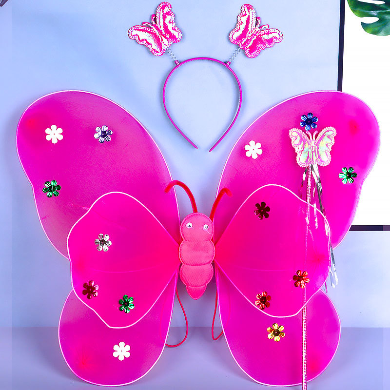 Set de Alas de Mariposa Luminosas Set de 3 Piezas de Poliéster, Luminoso para Día del Niño y Cosplay