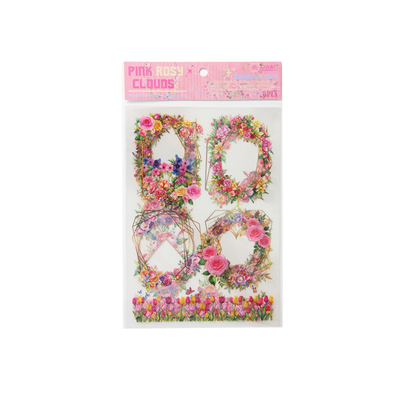 Arco iris de flores vinas transparentes impermeables pet marco de fotos pegatinas diy diario de fotos decoración pegatinas de plantas pegatinas de flores y plantas