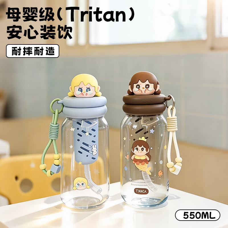 夏季新款Tritan吸管杯女高颜值大容量卡通塑料杯便携式学生水杯子