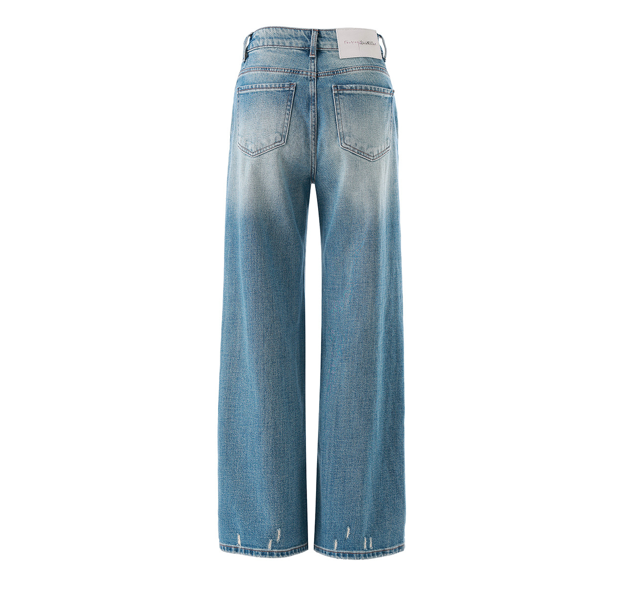 Quần jean nữ ống rộng cạp cao hiệu ứng mài rách phong cách vintage — xanh lam chi tiết 26