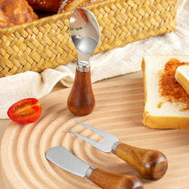 立式相思木黄油刀木柄芝士刀奶酪刀果酱面包涂抹刀叉勺三件套套装