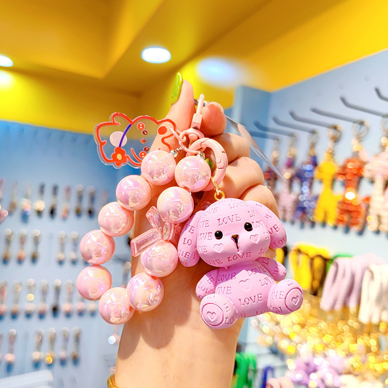 Muñeca con cuentas, llavero de coche, colgante, dibujos animados femeninos, dudo oso, ballena, pareja, llavero, bolso para teléfono móvil, colgante