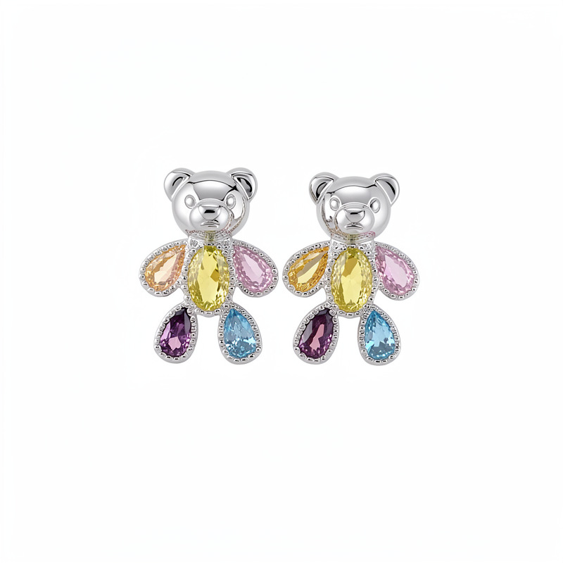 Agujas de plata Zircon osos colgante pernos delicados lindos aretes de lujo versátiles 2026 nuevos joyas de moda para los oídos image 6