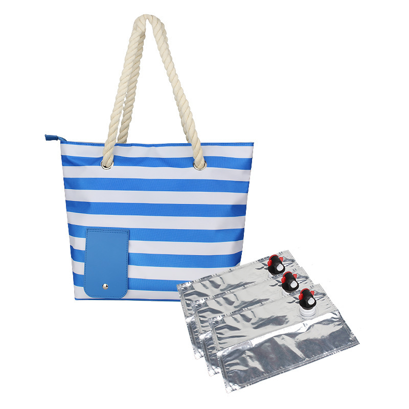 Bolsa térmica para vino, bolsa de picnic, bolsa térmica portátil a rayas para Navidad, bolsa térmica para playa, camping y actividades al aire libre.